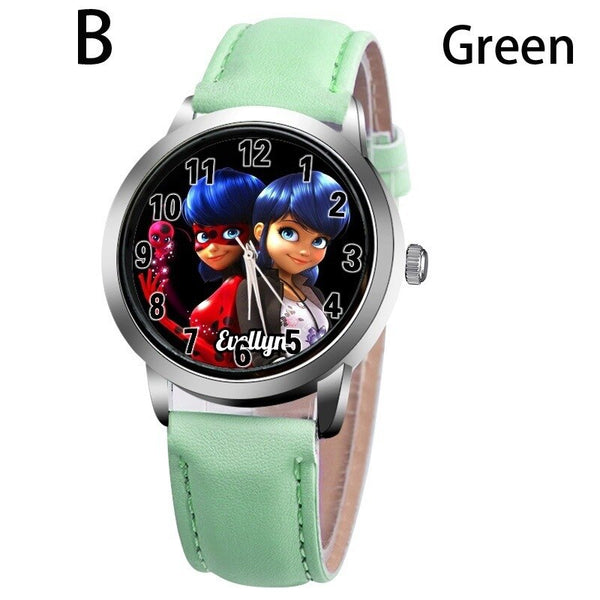 B-GREEN - New arrive Miraculous Ladybug Watches Children Kids gift Watch Casual Quartz Wristwatch fashion leather watch Relogio Relojes