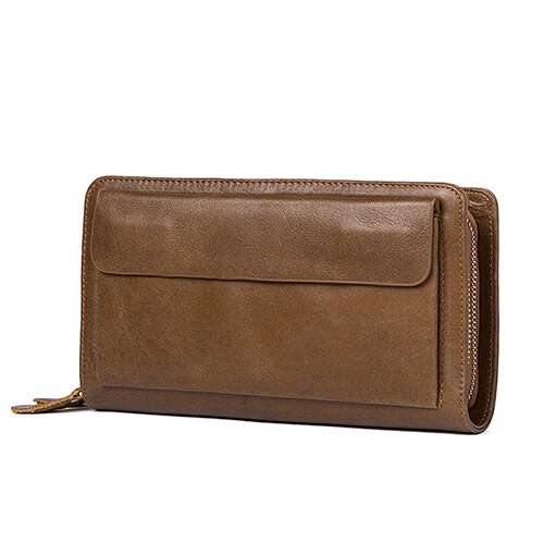 9069Bbrown - MVA Men's Clutch Male Wallet Men's Genuine Leather Double Zipper Clutch Bags purse for men Passport Phone Wallets credit card