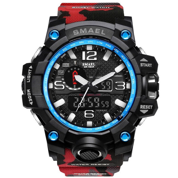 1545B Red - SMAEL Brand Men Sports Watches Dual Display Analog Digital LED Electronic Quartz Wristwatches Waterproof Swimming Military Watch