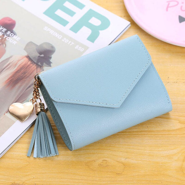 Blue - Mini Tassel Wallet Women Fashion Purse Female Short Mini Wallets Korean Students Lovely Purse Female Small Wallet for Women