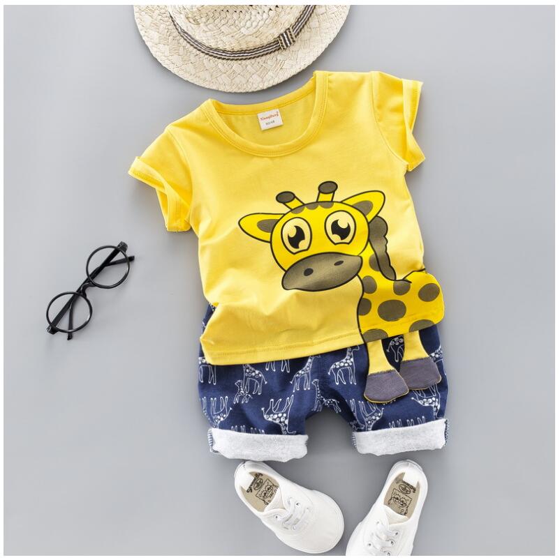 Gold / 12M - 2019 Summer New Baby Boy Girls Clothing Sets Infant Toddler Clothes Suits Giraffe T Shirt  Shorts Kids Children Clothes Suits