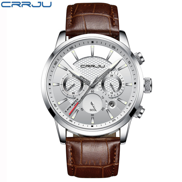 [variant_title] - CRRJU New Fashion Men Watches Analog Quartz Wristwatches 30M Waterproof Chronograph Sport Date Leather Band Watches montre homme