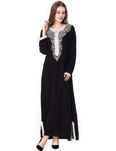 Black / L - Muslim women Long sleeve hijab Dress maxi abaya jalabiya islamic women dress clothing robe kaftan Moroccan fashion embroidey1631