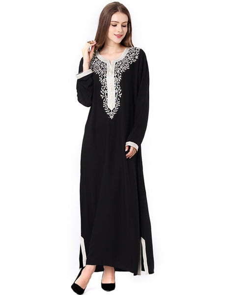 Black / L - Muslim women Long sleeve hijab Dress maxi abaya jalabiya islamic women dress clothing robe kaftan Moroccan fashion embroidey1631