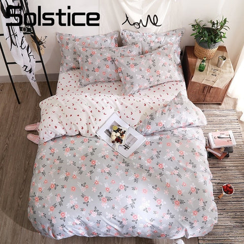 Solstice Home Textile Floral Duvet Cover Petal Pillow Cases Bed Sheet Girls Teenage Bedding Sets Single Double Twin Size 3/4Pcs