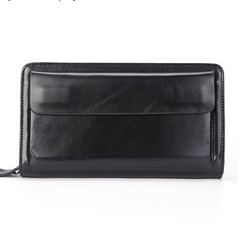 Black - Business Genuine Leather Clutch Wallet Men Long Leather Phone Bag Purse Male  Large Size Handy Coin Wallet Card Holder Money Bag