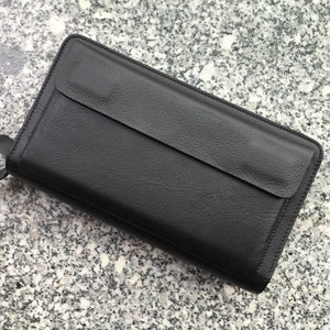 Black - MISFITS Cowhide Men Clutch Wallets Genuine Leather Long Purses Business Large Capacity Wallet Double Zipper Phone Bag For Male