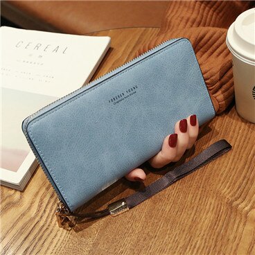 Blue - Female Wallet PU Leather Long Purse Black/pink/blue/green/gray Famous Brand Designer Wallet Women 2019 Quality Female Purse