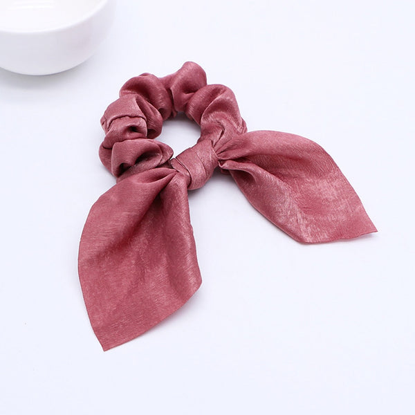 Solid Red - New Chiffon Bowknot Elastic Hair Bands For Women Girls Pearl Scrunchies Headband Hair Ties Ponytail Holder Hair Accessories