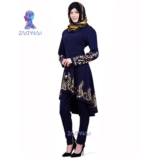 [variant_title] - ZK009 Fashion Muslim Solid color hot stamping top gilded Printing Women's clothing Middle East Ramadan Islamic Abaya