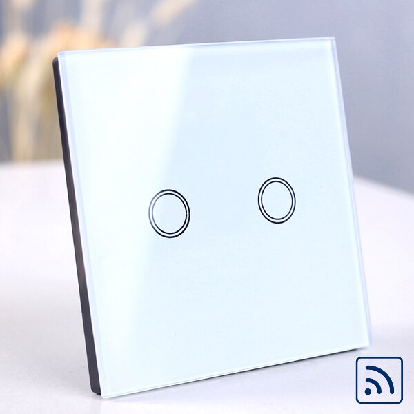 RF 2 gang White - Wireless Wall Light switch touch EU Standard Smart light Switch, 130-240V 1234 Gang Glass Panel Remote Control Touch wall Switch