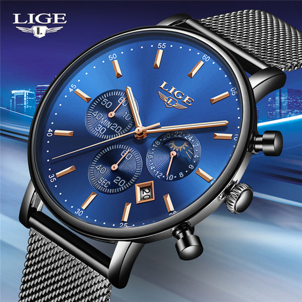 [variant_title] - LIGE Fashion Men Watches Male Top Brand Luxury Quartz Watch Men Casual Slim Dress Waterproof Sport WristWatch Relogio Masculino