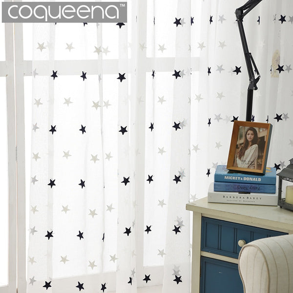 [variant_title] - Modern Star Embroidered White Sheer Curtains for Living Room Bedroom Kitchen Tulle Curtains Kids Baby Room Door Window Curtains