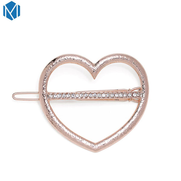 Crystal Heart Gold - Fashion Woman Hair Accessories Triangle Hair Clip Pin Metal Geometric Alloy Hairband Moon Circle Hairgrip Barrette Girls Holder