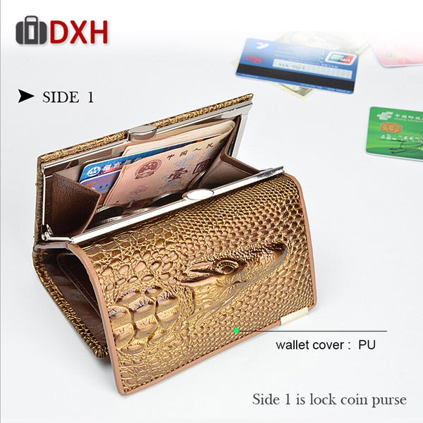 [variant_title] - 2019 New Women's Wallets Short Female Crocodile Pattern Embossed Designer Leather Purse Hasp Buckle 3 Fold Multi-Card Wallet DXH