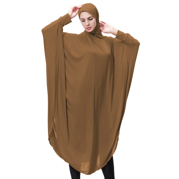 camel / Length-115 cm - Muslim Lady Thobe With Hijab Abaya Dress Face Cover Jilbab Prayer Clothing Ramadan for Women Long Sleeve Middle East Robe Islam