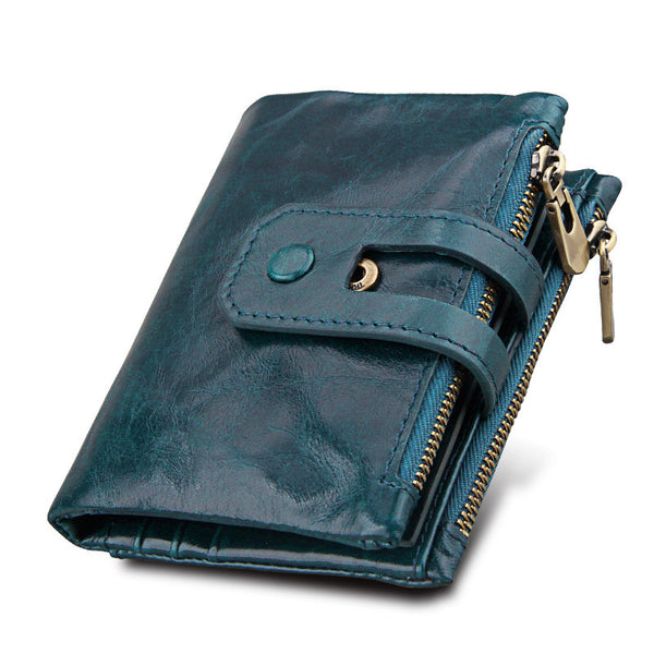 Dark Blue - 2018 Fashion Wallet Women Genuine Leather Wallets Female Hasp Double Zipper Design Coin Purse ID Card Holder Unisex Slim Wallet
