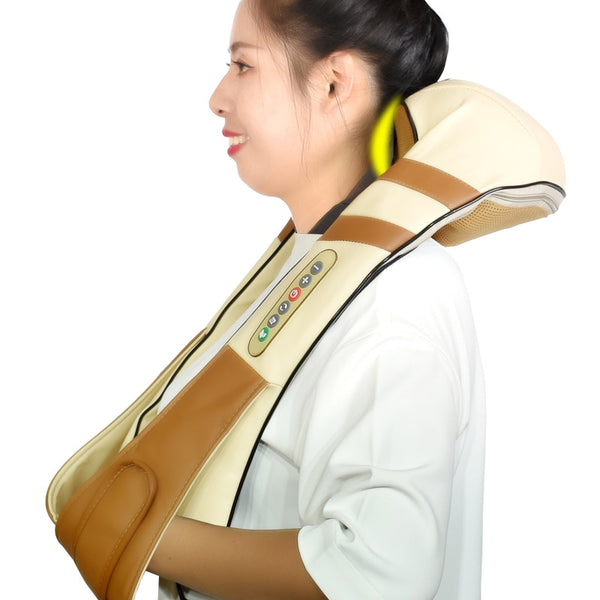 massager brown 6 - Electric Neck Roller Massager for Back Pain Shiatsu Infrared lamp Massage Pillow  Gua Sha Products Body Health Care Relaxation