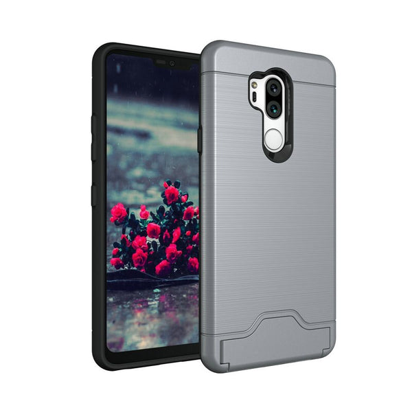 Grey / for LG G7 ThinQ G710 - Stand Case for LG G7 ThinQ G710 Kickstand Hard Fitted Celular With Card Holder Covers Phone Bags Cases for LG G7 G 7 ZGAR Coque