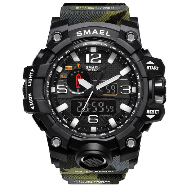 1545B ArmyGreen - SMAEL Brand Men Sports Watches Dual Display Analog Digital LED Electronic Quartz Wristwatches Waterproof Swimming Military Watch