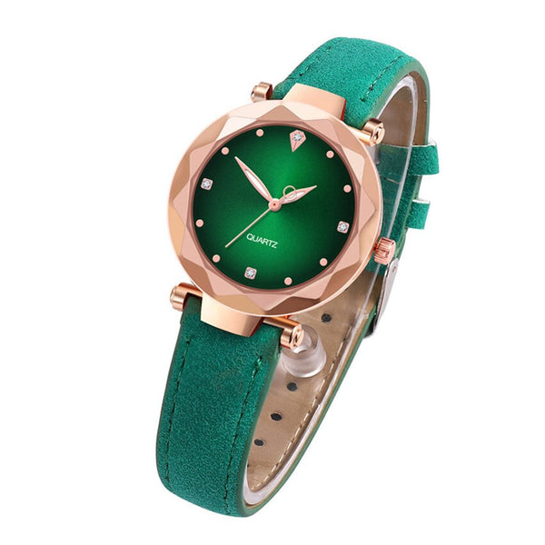 Green - New Hot Sale Ladies Watch Women's Casual Leather Crystal Dial Quartz Wrist Watches Relogio Feminino Clock Gift For Women 3