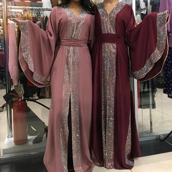 [variant_title] - Red Diamonds Muslim Abaya Kimono Arabe Kaftan Dubai Hijab Dress Turkey Caftan Islamic Clothing Abayas For Women Ramadan Robe