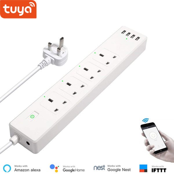 UK standard - Tuya smart WIFI power strip EU standard with 4 plug and 4 USB port compatible with Amazon Alexa and Google Nest