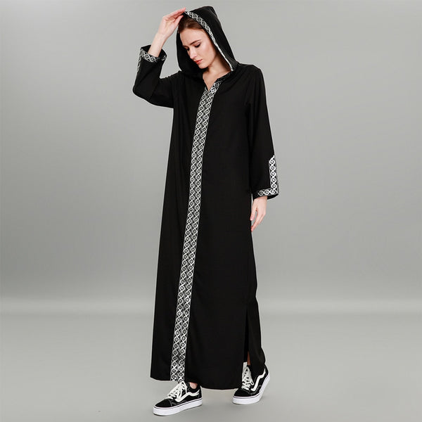 [variant_title] - Fashion Women Muslim Dress Plus Size 7XL Black Patchwork Hooded Abaya Dress Sexy Split Turkish Abaya Dubai Hijab Dress