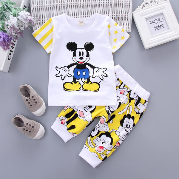 [variant_title] - Baby Cartoon T-shirt Pants 2Pcs/Set Summer Kids Sport Clothes Toddler Tracksuit Fashion Children Boys Girls Cotton Clothing Sets