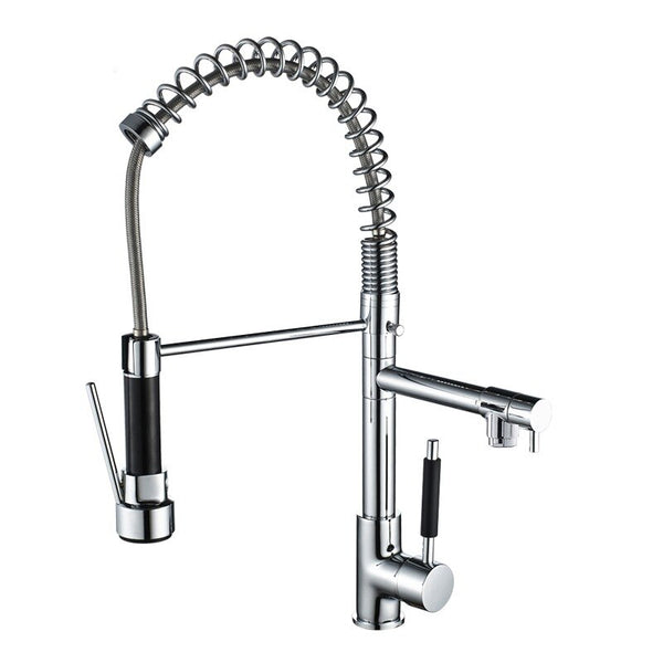 Chrome Black knob - Chrome Spring Pull Down Kitchen Faucet Dual Spouts 360 Swivel Handheld Shower Kitchen Mixer Crane Hot  Cold 2 Outlet Spring Taps