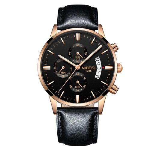 Rose Black Leather - NIBOSI Relogio Masculino Men Watches Luxury Famous Top Brand Men's Fashion Casual Dress Watch Military Quartz Wristwatches Saat