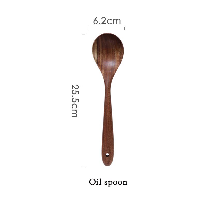 01 - Thailand teak Natural Wood Craft Tableware Spoon Ladle Long Rice Soup Skimmer Cooking Spoons Scoop Handmade Kitchen Tool Set