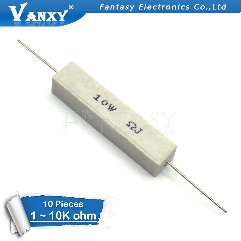 [variant_title] - 10pcs 10W Cement resistance resistor 1 2 5 8 10 15 20 25 100 ohm 1R 2R 5R 8R 10R 15R 20R 25R 100R 1k 2k 10k