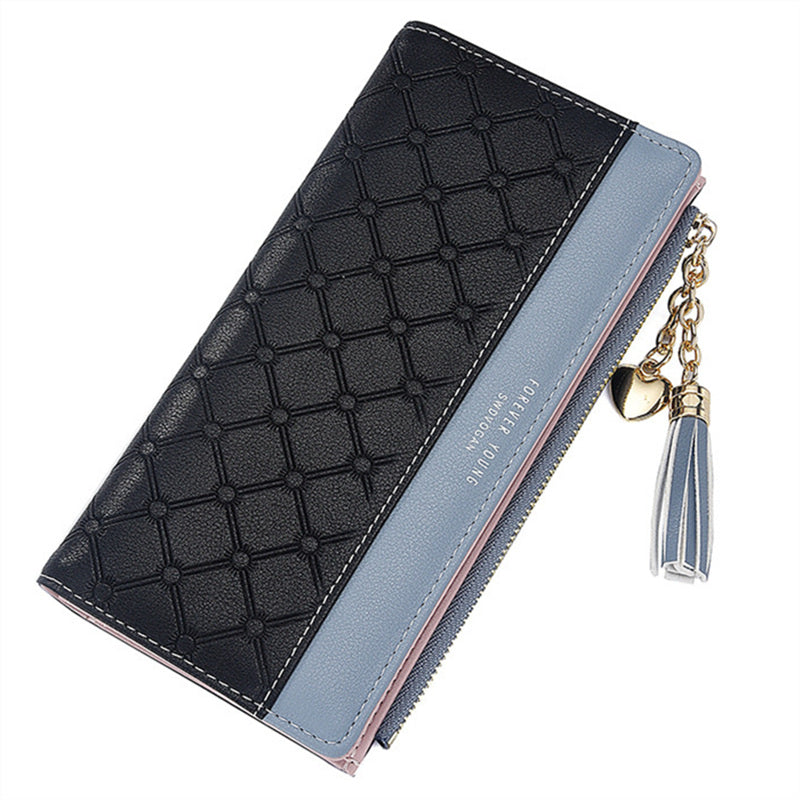 black - Women's Wallet Ladies Leather PU Purses Hasp Clutch Long Zipper Phone Holder 2019 Female Wallets Tassel Coin Pocket Card Money