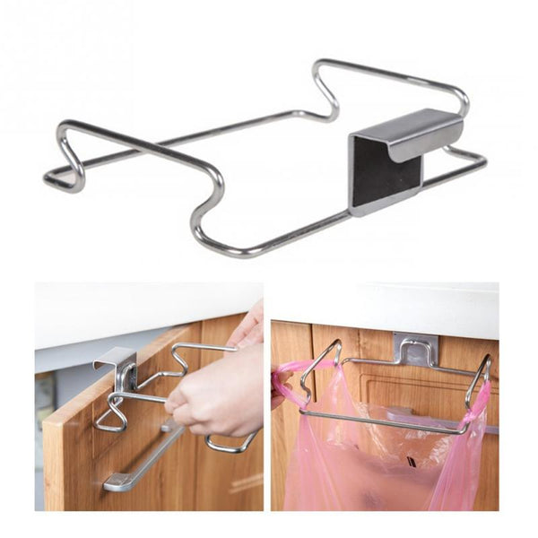 [variant_title] - Hanging Trash Rubbish Bag Holder Stainless Steel Papelera Garbage Rack Cupboard Cabinet Storage Rag Garbage Hanger Trash Can Bin