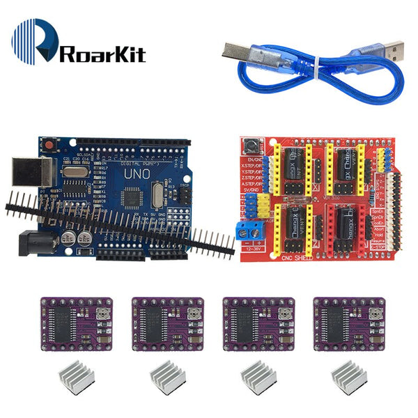 DRV8825 Kit - CNC Shield V3 engraving machine 3D Printer+ 4pcs A4988/DRV8825/AT2100 Driver expansion board for Arduino + UNO R3 with USB cable