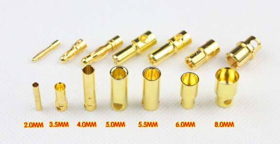 [variant_title] - 100 pcs(50 pairs) Gold Bullet Banana Connector Plug 2.0 3.5 4.0 5.0 6.0 mm For Quadcopter Motor ESC Lipo Battery Connecting Part