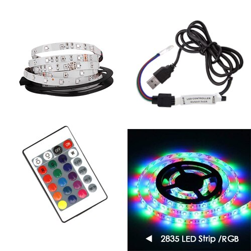 RGB remote 24KEY / 0.5m - USB Mini 3key LED Strip DC 5V Flexible Light 60LEDs 50CM 1M 2M 3M 4M 5M SMD 2835  Desktop Decor Screen TV Background Lighting