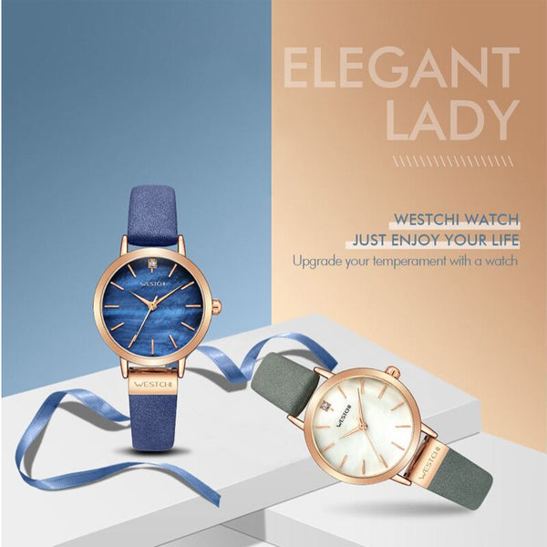 [variant_title] - WESTCHI Women Elegant Blue Quartz Watch Fashion Leather Strap Ladies Watches Female Clock Montre Femme Relogio Masculino