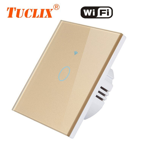 EU-WiFi-01 Glod / 1-Gang - TUCLIX EU WiFi APP Switch 1/2/3 Gang 110-240v Wall Light Touch Screen Switch,Crystal Glass Switch Panel
