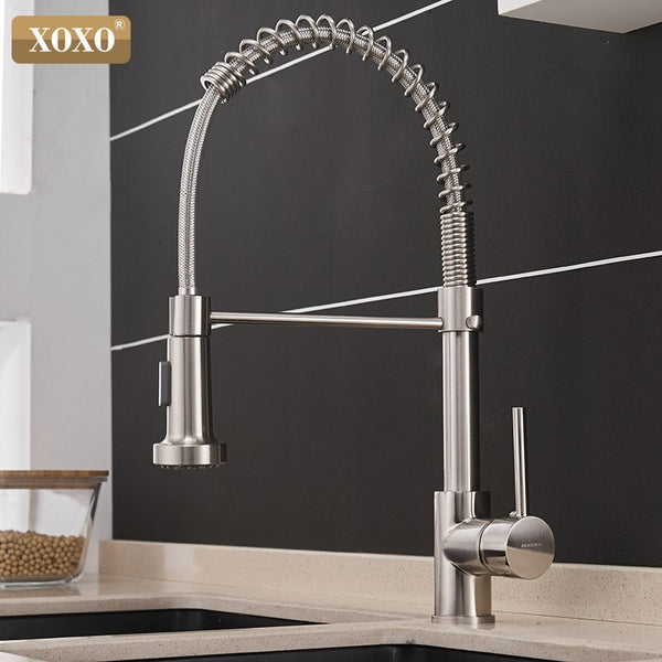 1343A-S - XOXO Kitchen Faucet Pull Out Cold and Hot Brushed Nickel Torneira  Rotate Swivel 2-Function Water Outlet Mixer Tap 1343A-S