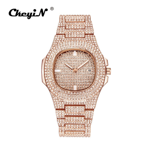 Rose Gold - Men Watch Sliver Rose Gold Mens Watches Top Brand Luxury Diamond Stainless Steel Quartz Wristwatch Dress Business Date Clock 45
