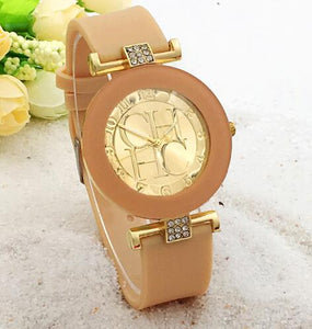 beige - Watch Women Logo 2019 Ladies Designer Watches Luxury Brand Famous Montre Femme High Quality Rhinestone Gold Charm Bracelet