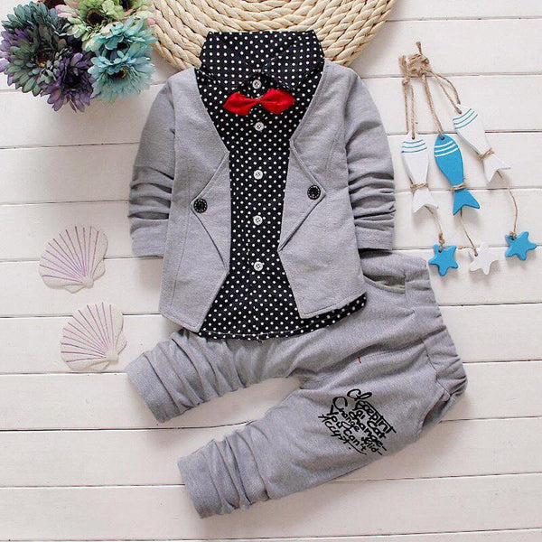 [variant_title] - Toddler Summer 2019 Kid Boys Clothes Formal Dot Bowtie Long Sleeve Shirt+Pants Boys Outfits Causal Kids Clothing For Boys Sets