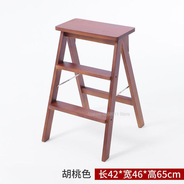 [variant_title] - Solid wood step stool home three step folding ladder room indoor multi function ladder chair kitchen dual use ascending stair