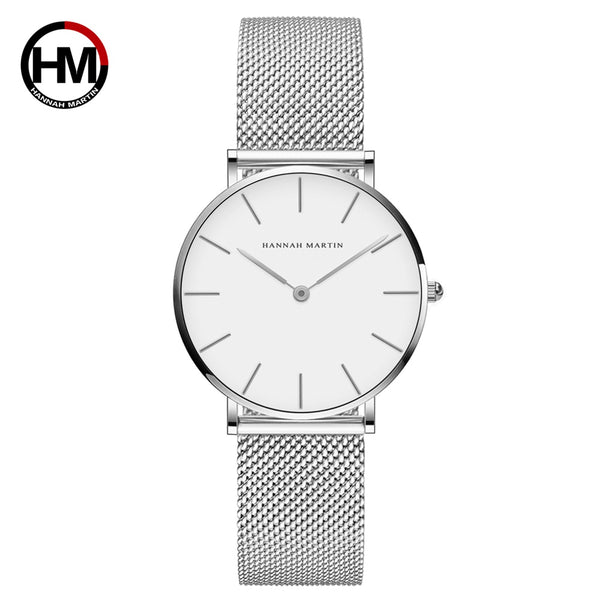 [variant_title] - Japan Quartz Movement High Quality 36mm hannah Martin Women Stainless Steel Mesh Rose Gold Waterproof Ladies Watch Dropshipping