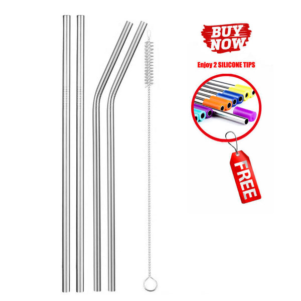 Sliver 4pcs - 2/4/8Pcs Colorful Reusable Drinking Straw High Quality 304 Stainless Steel Metal Straw with Cleaner Brush For Mugs 20/30oz