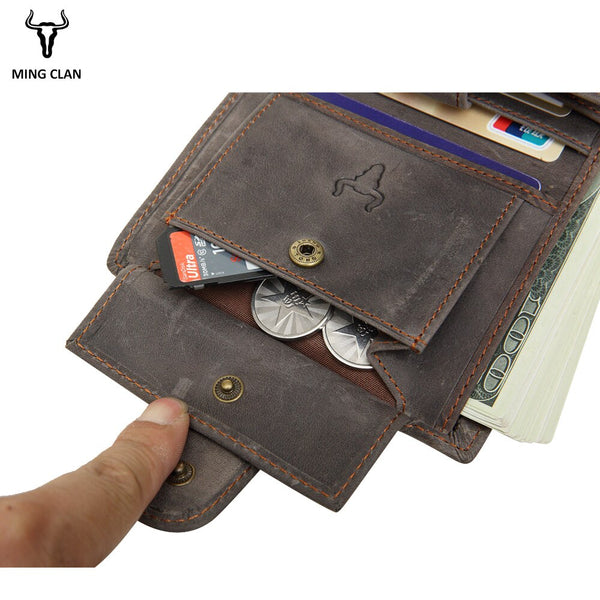 [variant_title] - Mingclan Men Wallet Crazy Horse Original Leather Male Wallets Rfid Blocking Coin Purse Flip ID Credit Card Holder Hidden Pocket