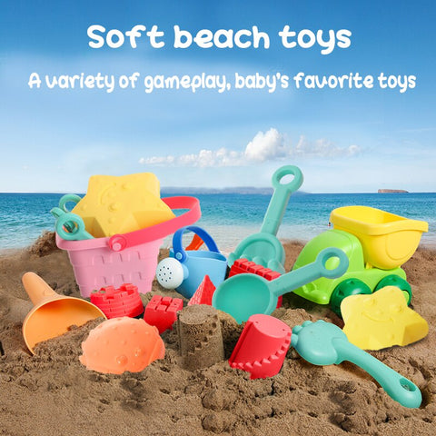 [variant_title] - Soft Silicone Beach Toys for children SandBox Set Kit Sea sand bucket Rake Hourglass Water Table play and Fun Shovel mold Summer