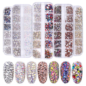 [variant_title] - 1 Box Multi Size Glass Rhinestones Mixed Colors Flat-back AB Crystal Strass 3D Charm Gems DIY Manicure Nail Art Decorations